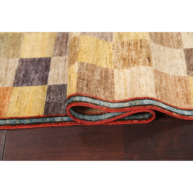 Checkered Gabbeh Kashkoli Oriental Area Rug Hand-knotted Wool Carpet - 3'11" x 5'7"