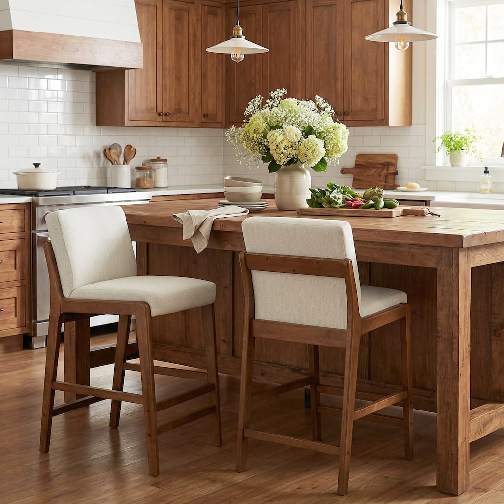 Christopher Knight Home - Eli Classic Wooden Upholstered Bar Stool with Padded Seat and Backrest