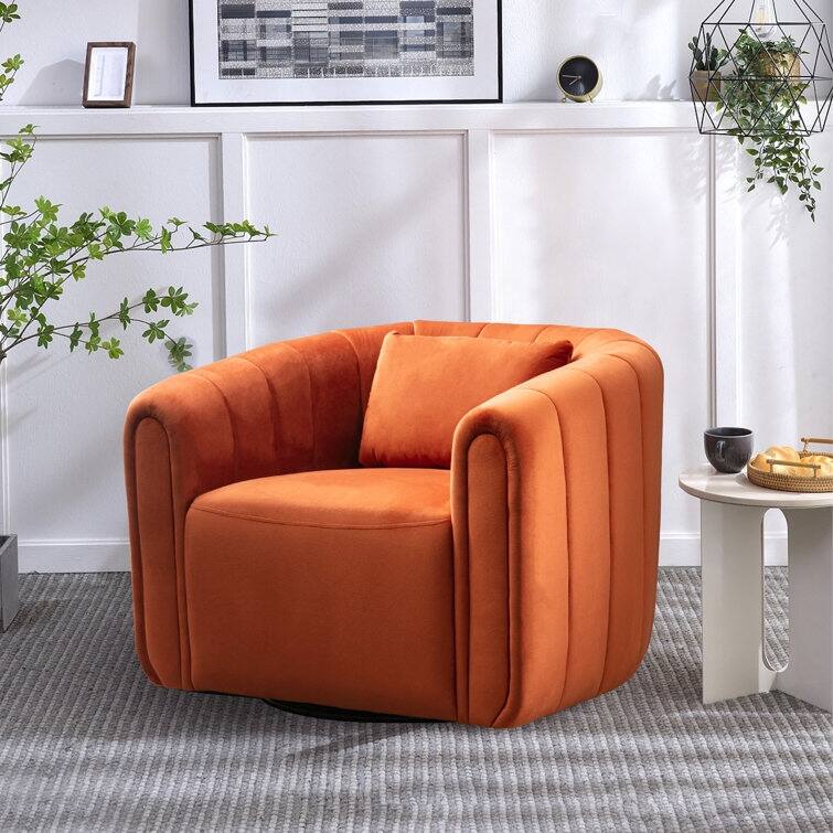 Ebello Oversize Velvet Swivel 360° Rotation Barrel Comfy Round Armchair With Pillow For Living Room Bedroom