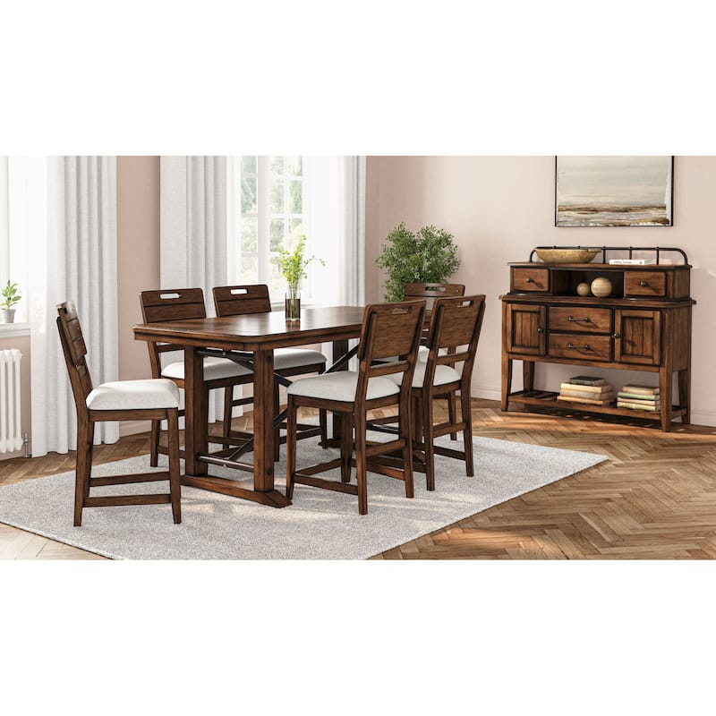 Casual Counter Height Double Pedestal Dining Table Brown Finish