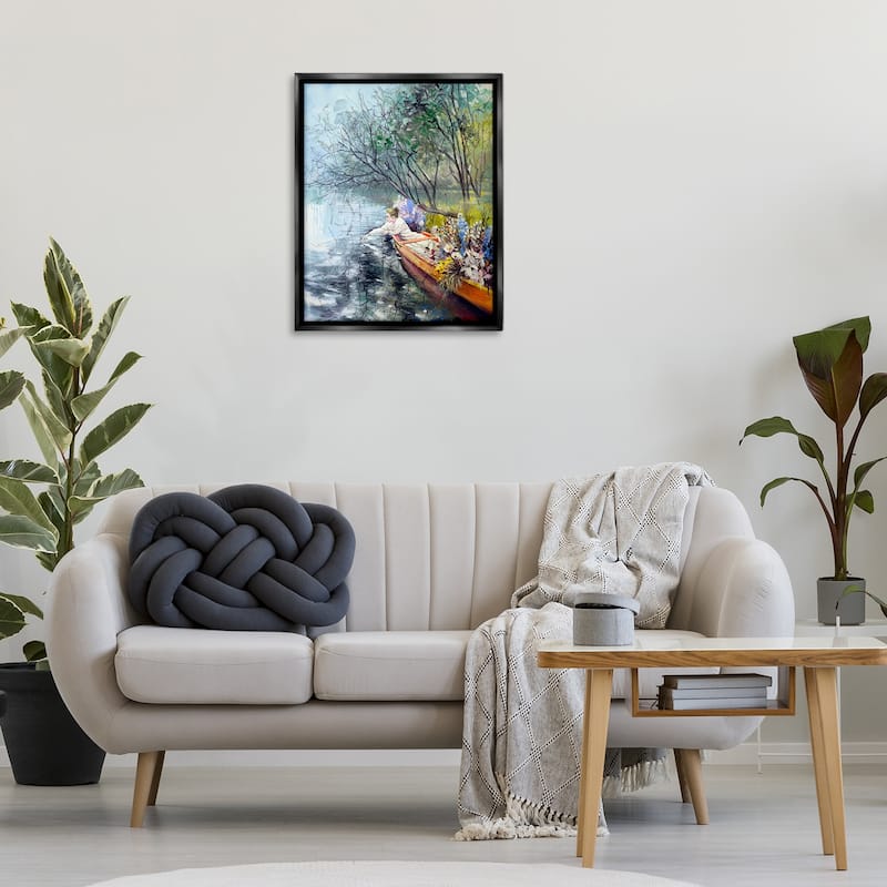 Stupell Woman in Floral Filled Boat Framed Floater Canvas Wall Art Design By Lucille Lee