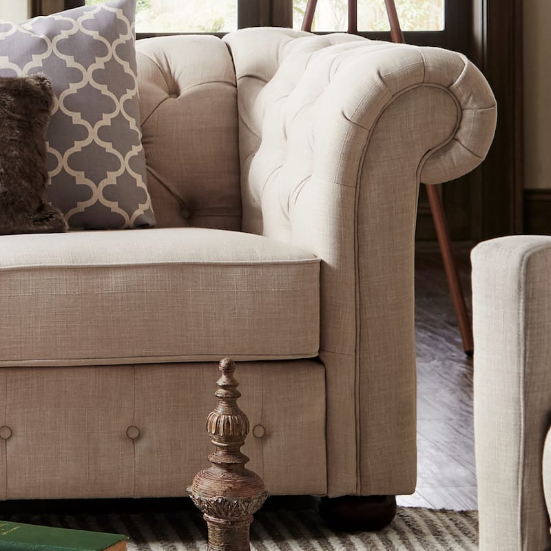 Knightsbridge Beige Linen Tufted Chesterfield Modular Sofa by iNSPIRE Q Artisan