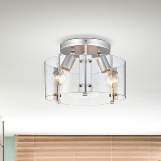 Warehouse of Tiffany Fortuna Semi Flush Mount Ceiling Light Satin Silver and Seeded Glass Finish 3-Light