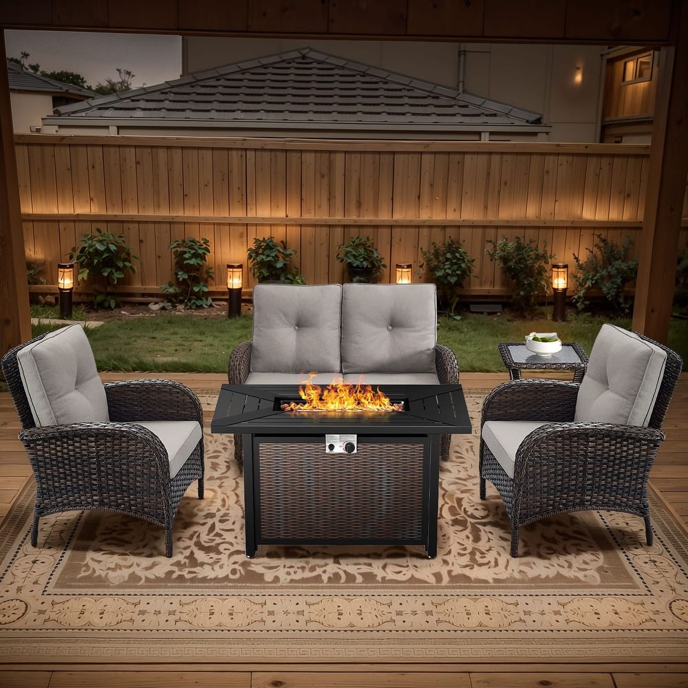 Gymojoy Outdoor Fire Pit Conversation Set, Loveseat Glider Sofa & Chairs - Patio Furniture Set