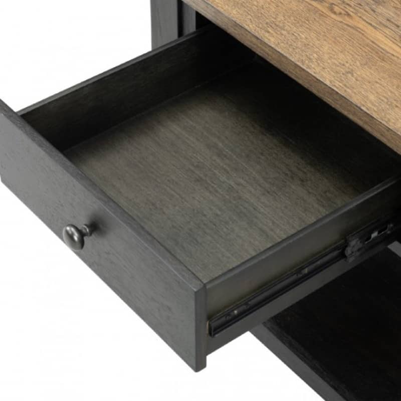 Ginie End Table, 1 Drawer, Black Brown Solid Rubberwood, 24 Inch