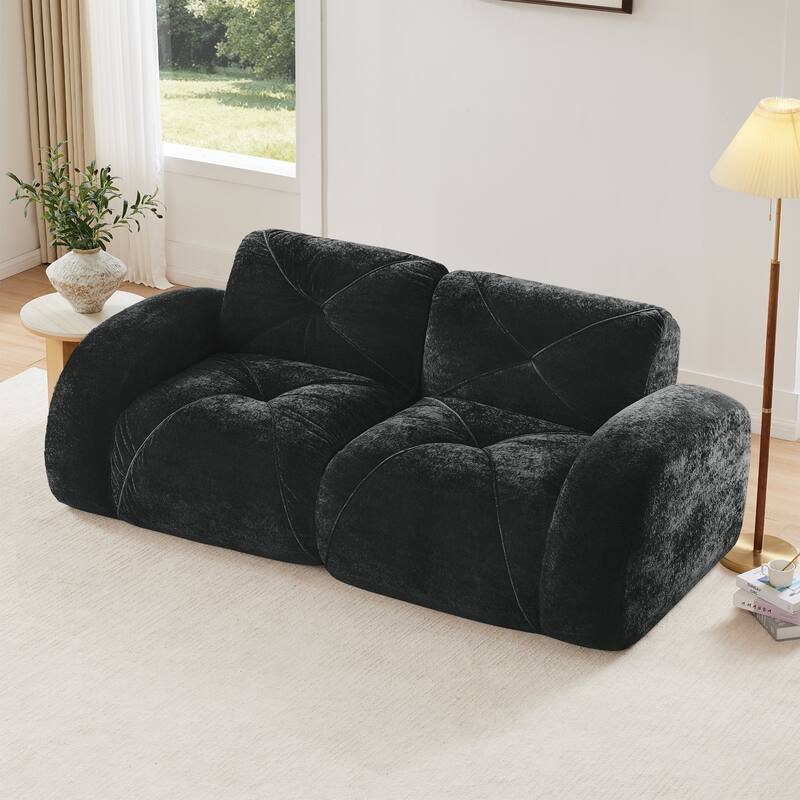 Modular Sectional Sofa Black Loveseat for Living Room, Stylish Accent Couch 2-Seater Sofa Couch Settee