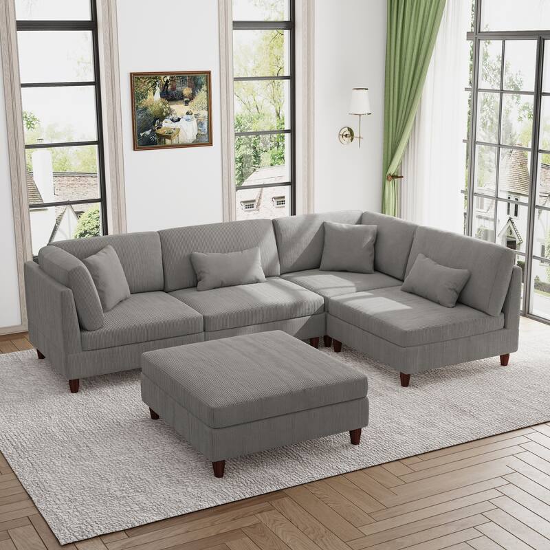 Modern Modular Corduroy Sectional Sofa with Ottoman