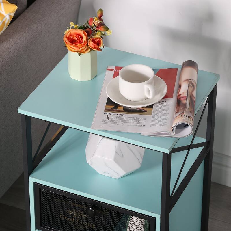 VECELO Modern End Table with 3-tier Storage Shelves, Nightstands with Charging Station(Nightstand Set of 2)