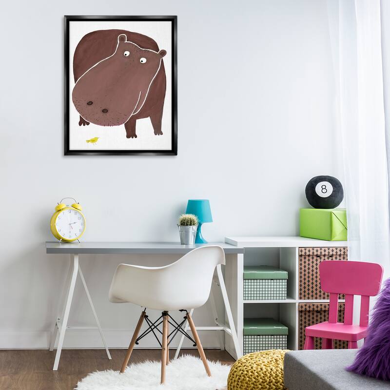 Stupell Hippo and Bird Friends Framed Floater Canvas Wall Art Design By Carla Daly