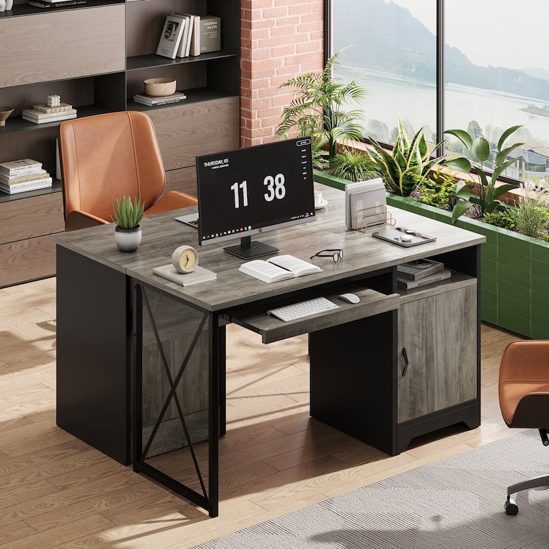 Bestier Office Desk with Keyboard Tray, Computer Desk with Storage, Executive Desk with File Cabinet for Home Office Bedroom