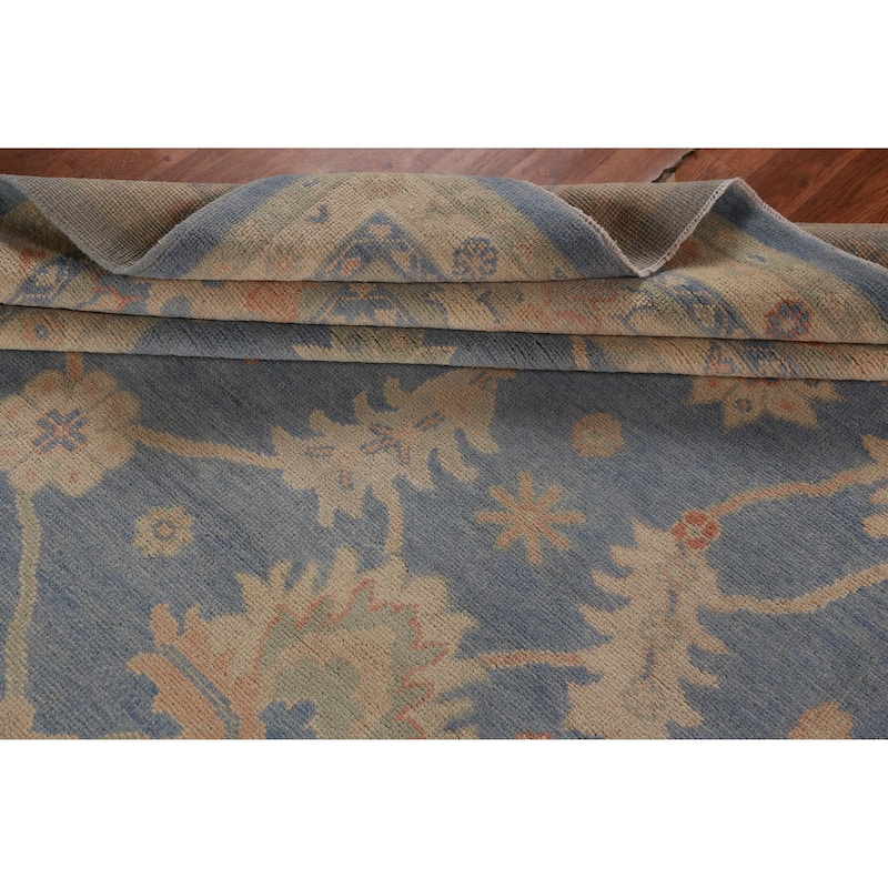 Hand Knotted Oriental 100% Wool Carpet Transitional All-Over Navy Blue & Blues Oushak Area Rug - 14' 11'' X 12' 1''