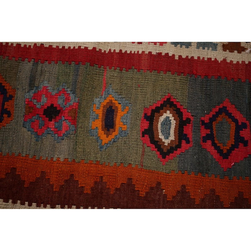 Kilim Qashqai Persian Vintage Rug Flatweave Tribal Wool Carpet - 5'2" X 9'10"