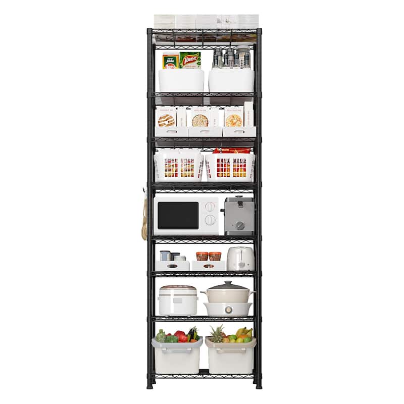 8-Layer Heavy Duty Storage Shelves Rack with Adjustable Feet and Wheels for Garage or Home