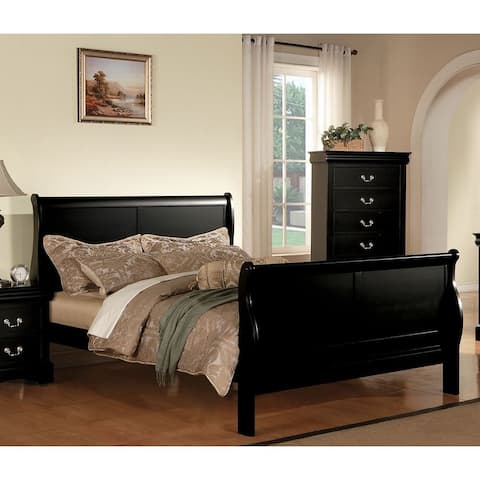 Louis Philippe III Eastern King Sleigh Bed in Black with KD Headboard and Footboard