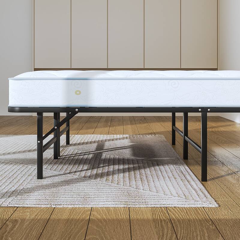 VECELO Black Foldable Bed Frame Twin/Full/Queen Size No Tools Assembly 12.8" Underbed Storage Space Modern Bed