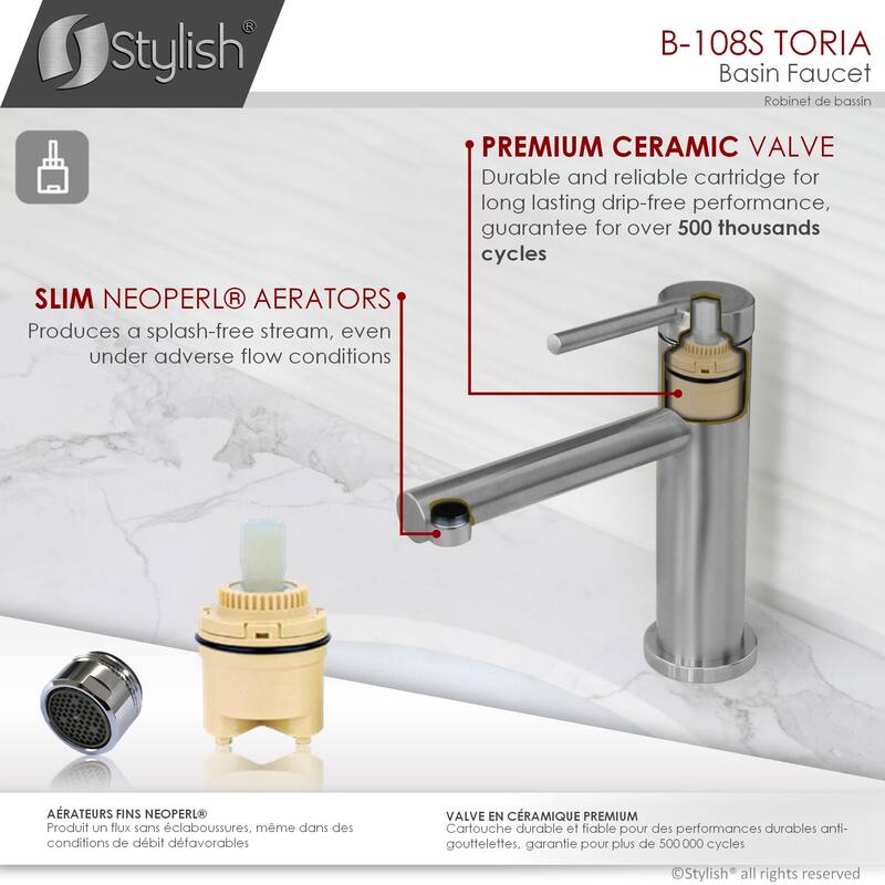 STYLISH Single Handle Modern Bathroom Basin Sink Faucet in Stainless Steel - Faucet Height: 6 3/8" Spout Height: 3 7/8"
