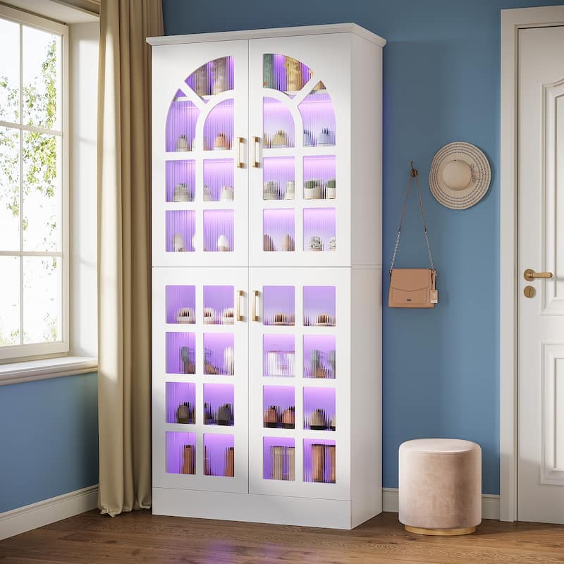35 Pairs Tall Shoe Storage Cabinet with Doors, 8 Tiers Shoe Rack Organizer with LED Light and Adjustable Shelves for Entryway