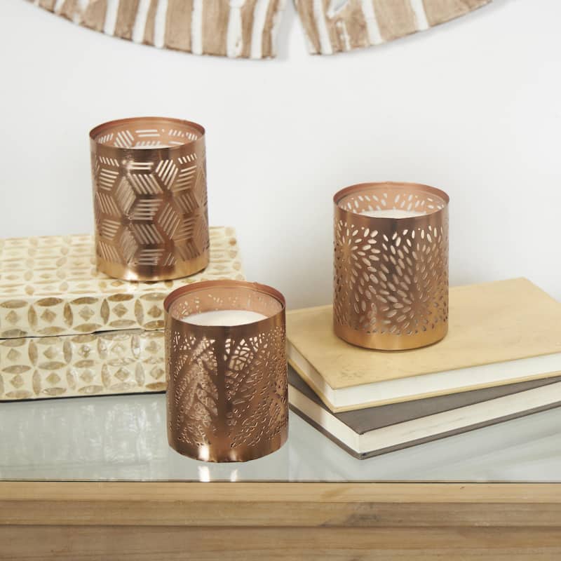 Metal Geometric Campfire Scented 13 oz 1 Wick Decorative Candle with White Wax - Set of 3 Copper - Roche River Decor