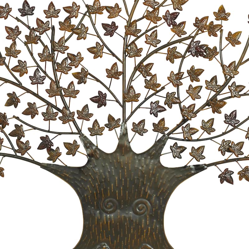 Metal Tree Indoor Outdoor Home Wall Decor with Leaves - Brown - Roche River Decor