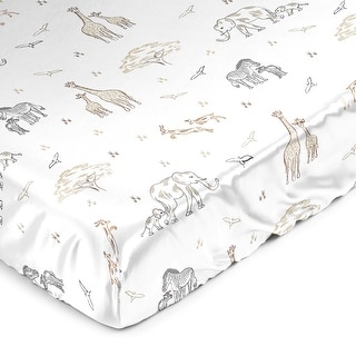 Sweet Jojo Designs Jungle Safari Animals Boy Girl Gender Neutral Satin Fitted Crib Sheet Taupe Elephants Giraffe Wildlife Zebra