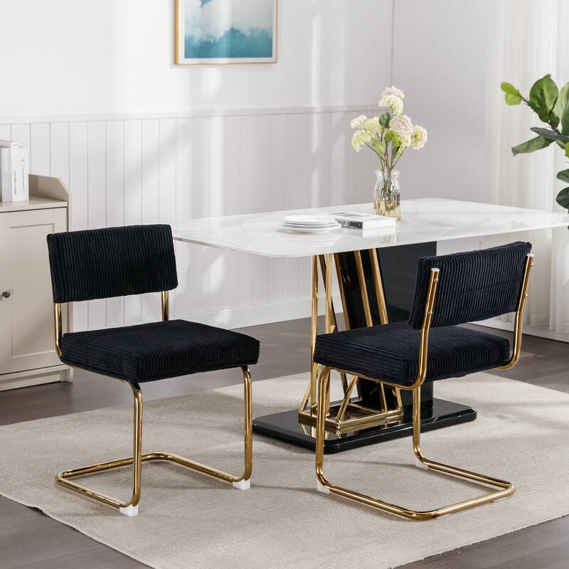 Modern Dining Chairs with Corduroy Fabric and Gold Metal Base, Set of 2