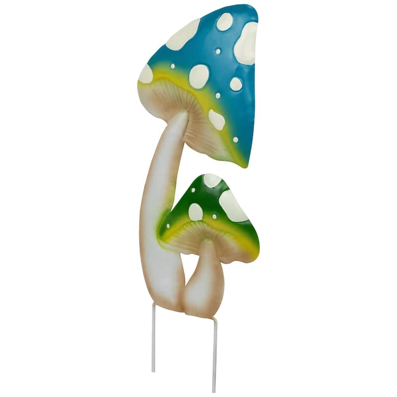 Double Spotted Mushrooms Outdoor Garden Stake - 16" - Blue and Green