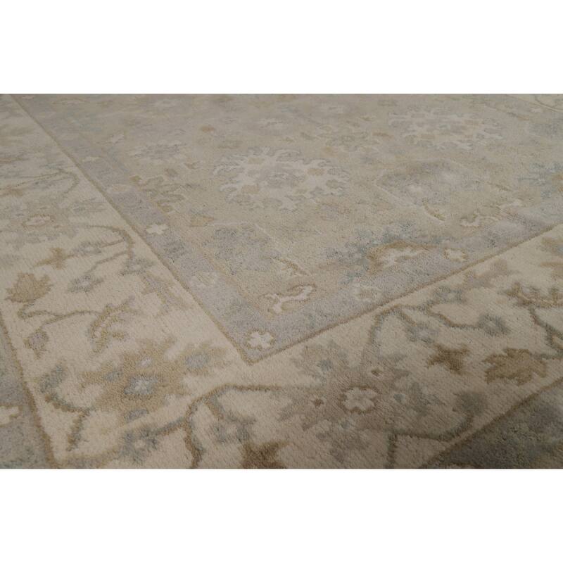 Transitional Beige Oushak Indian Area Rug Hand-Knotted Wool Carpet - 6'2" x 8'11"