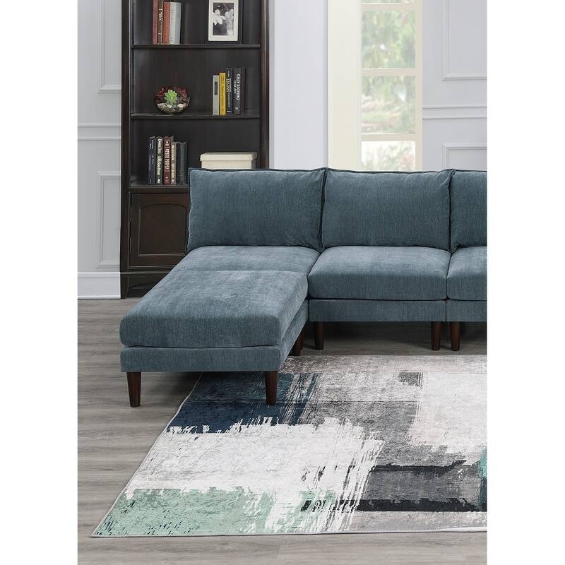 6pcs Modular Set: 4 Armless Chairs, 2 Ottomans, Gray Fabric, 114x60x31 inches, 200 lbs