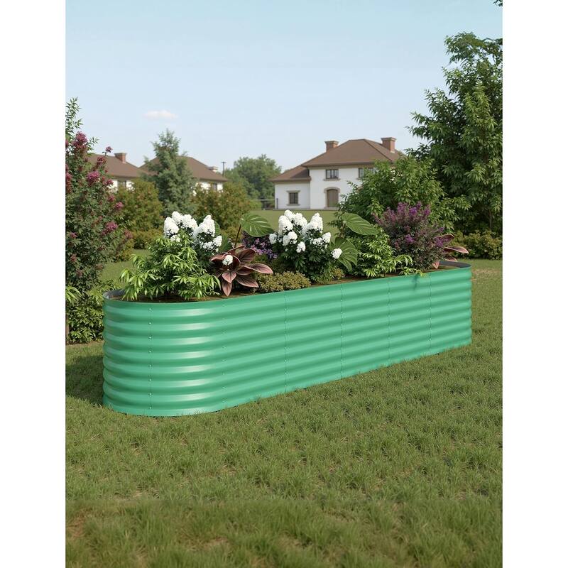 2-Pack Galvanized Steel Raised Garden Beds,Outdoor Deep Planter Box Kit with Tool - 8x2x2Ft - Green