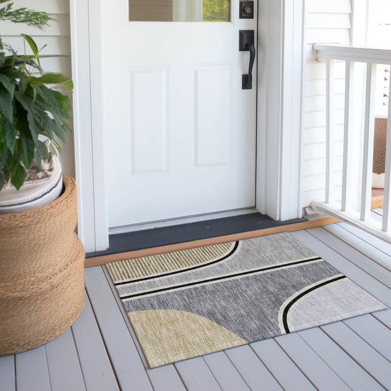 Machine Washable Indoor/ Outdoor Contemporary Keely Chantille Rug - Gray - 1'8" x 2'6"
