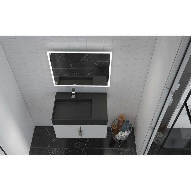 Amazon 30" Wall Mounted Bathroom Left Basin Vanity Set w/ Black Top