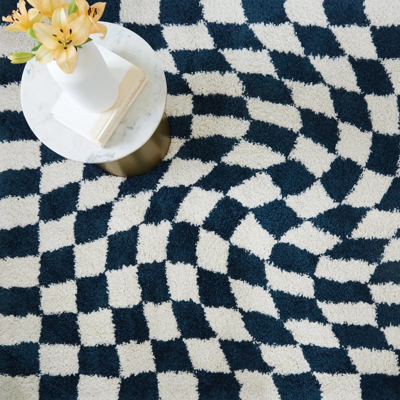 Luther Abstract Checkered Modern Shag Area Rug