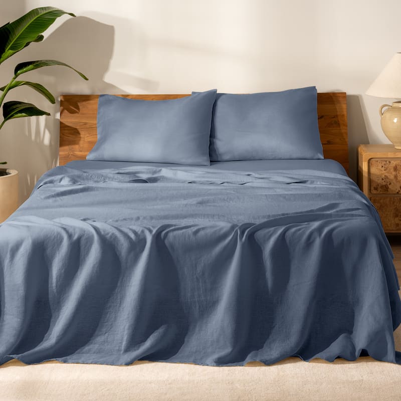 Bare Home Linen Sheet Set - Ultra-Soft Luxury - Full - Indigo