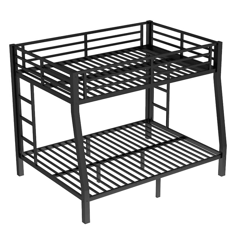 Roomfitters Full XL over Queen Metal Bunk Bed with Dual Ladders, Heavy Duty Steel Frame, Black
