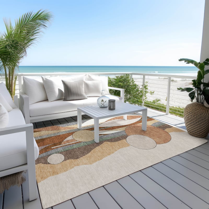 Machine Washable Indoor/ Outdoor Contemporary Retro Chantille Rug