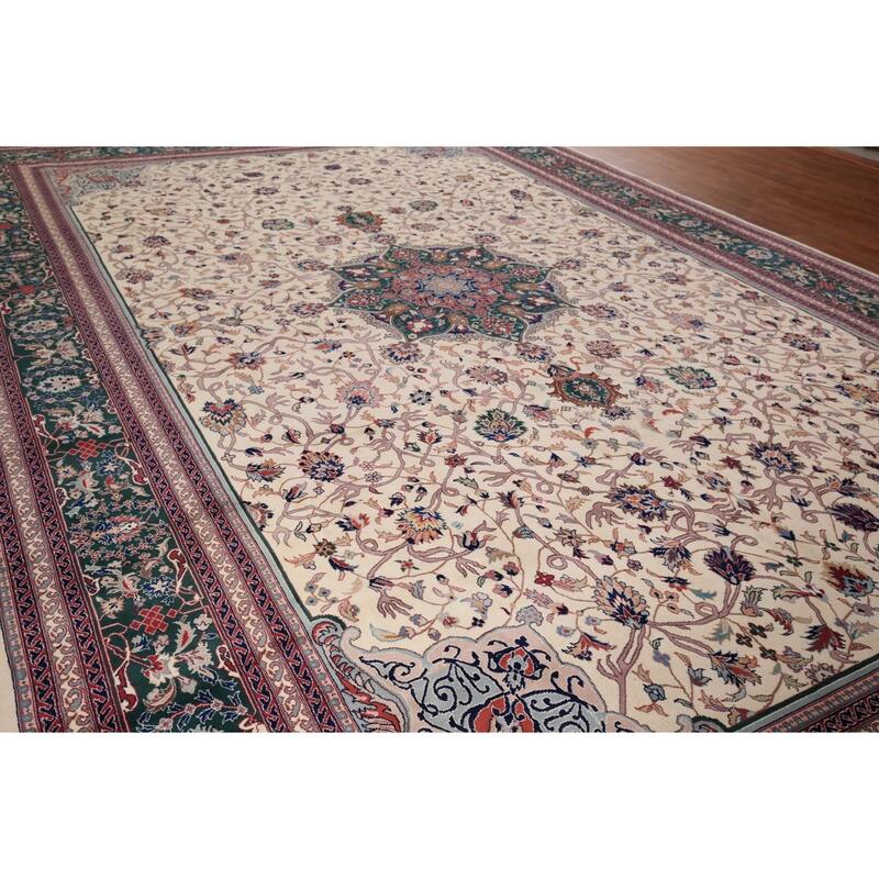 Vegetable Dye Floral Agra Large Indian Rug Hand-Knotted Wool Carpet - 11'6" x 17'9"