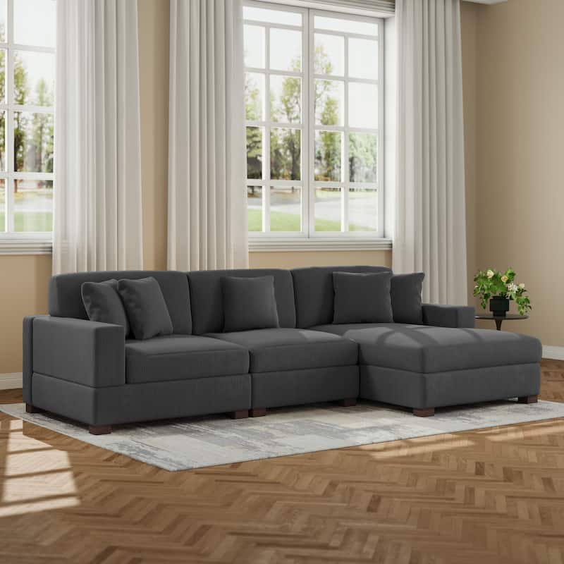 Modern L-Shaped Corduroy Modular Sectional Couch Sofa with Pillows