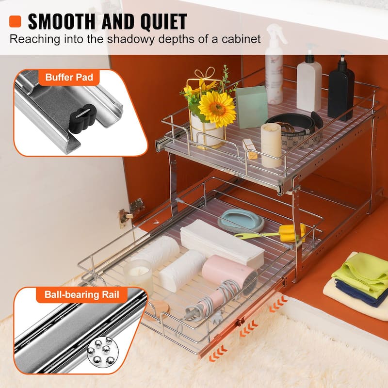 Pull Out Cabinet Organizer for Kitchen or Bathroom and Chrome Steel Shelf