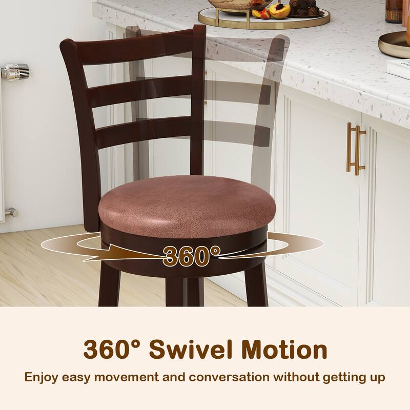 Costway 26” Counter Height Swivel Barstools Set of 2/4 with Back, Faux - Cappuccino