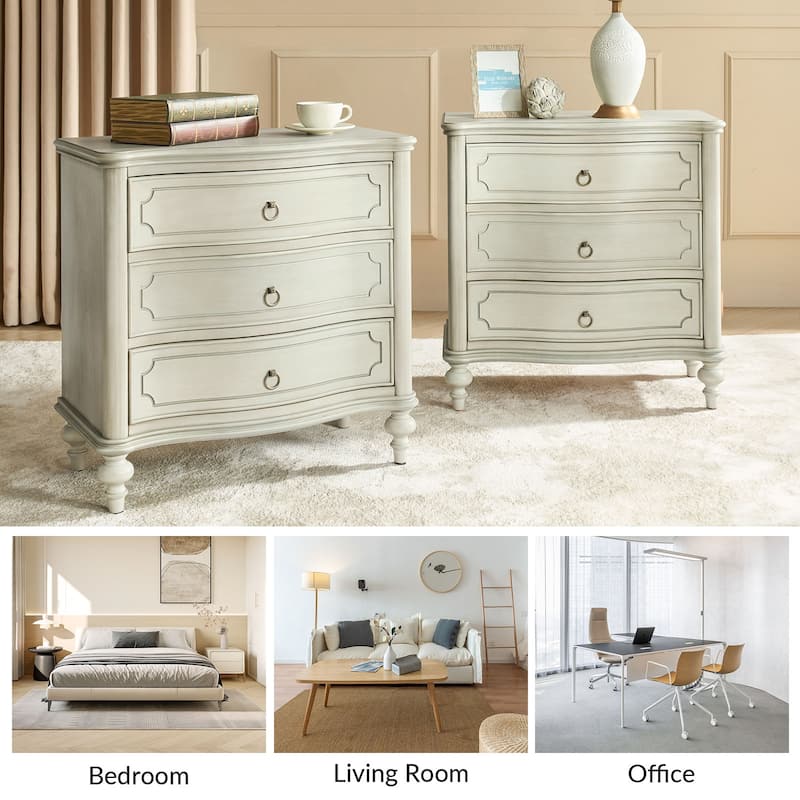 Alois Traditional 3-Drawer Nightstand with Solid Wood Spindle Legs Set of 2 by HULALA HOME