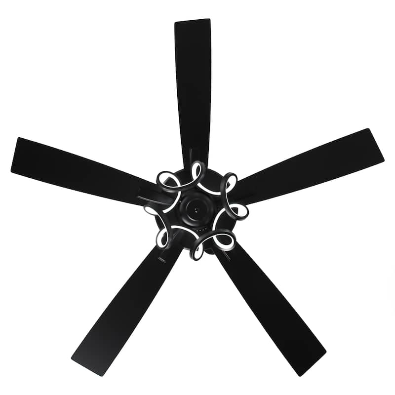 52" Modern Chrome/ Black Indoor Dimmable LED Ceiling Fan with Light and Remote