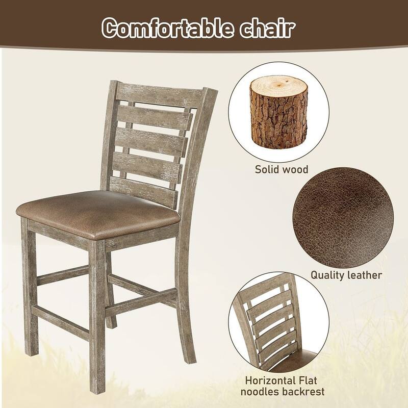 5 PCS Counter Table Set for 4 with Square Solid Wood Table
