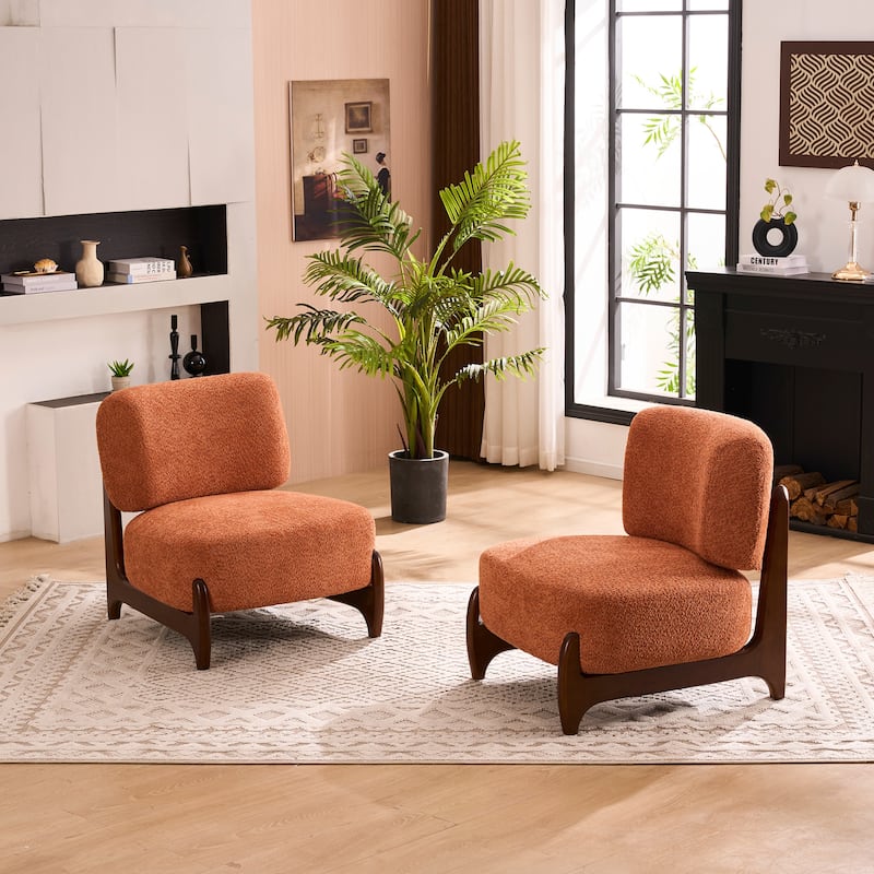 30"W Mid-Century Modern Accent Chair with Solid Wood Frame, Boucle Comfy Living Room Chair for Bedroom Lounge Reading Room