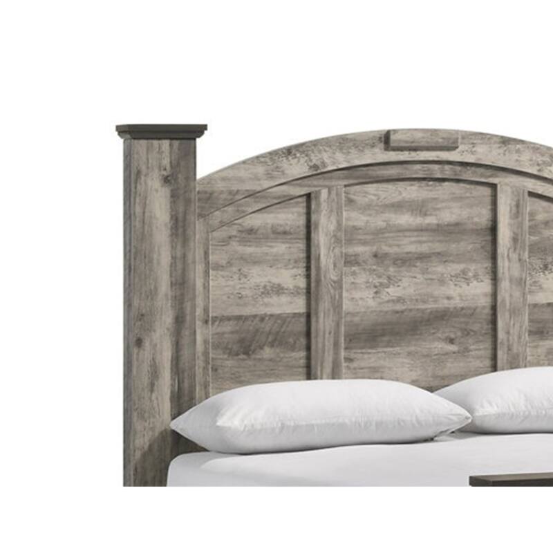 Elaya Queen Panel Bed, Arched Crown Headboard, Weathered Gray Wood