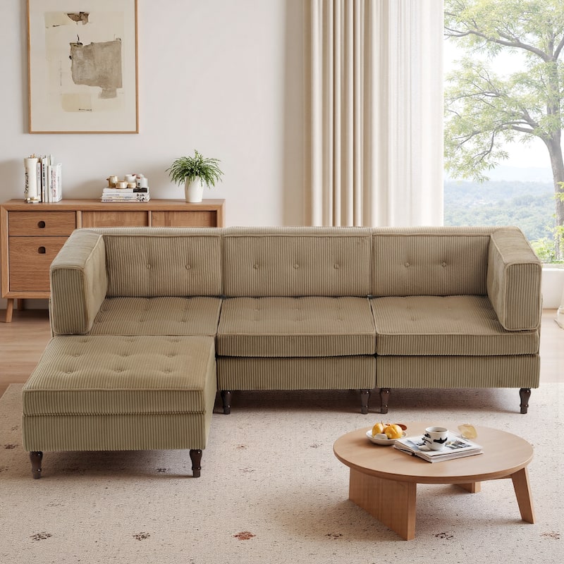 Oversized Sofa Corduroy Tufted Modular Sectional Set