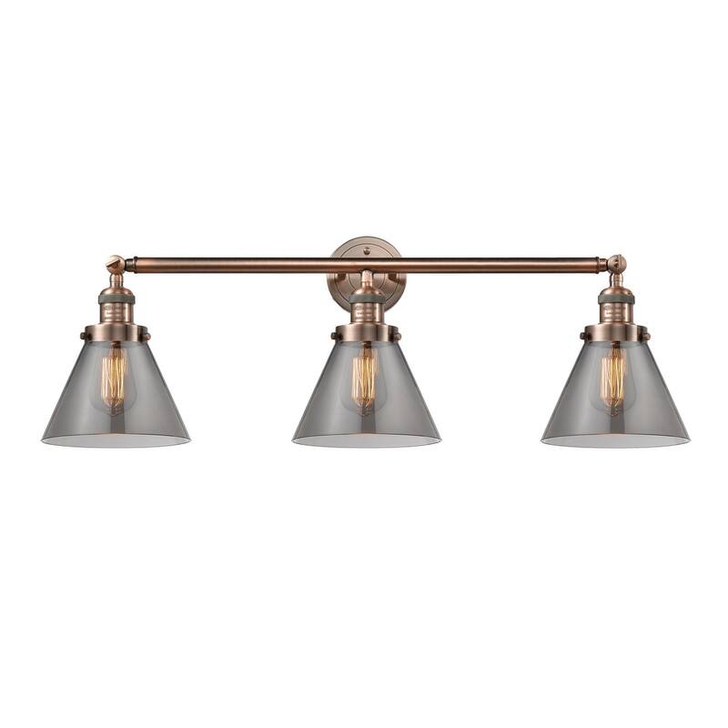 Innovations Lighting Large Cone 3 Light 32" Wide Bathroom Vanity Light - Antique Copper / Smoked