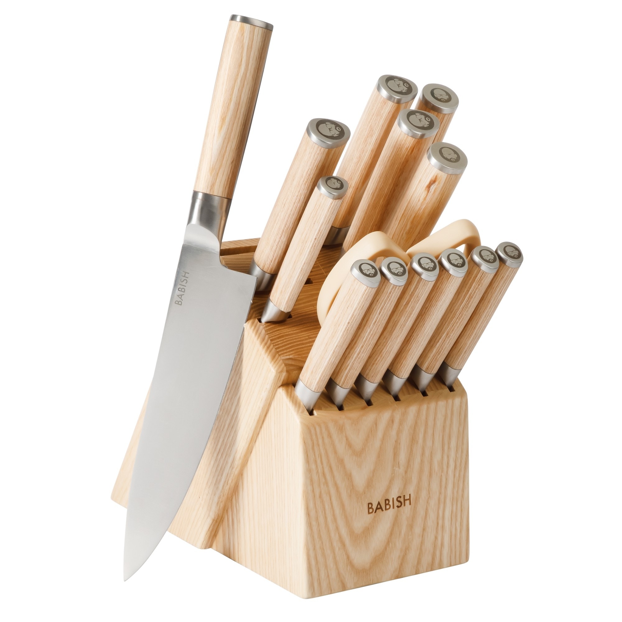 Babish High-Carbon 1.4116 German Steel 15 Piece Full Tang Forged Cutlery Kitchen Knife Block Set - Pakka Wood Handle