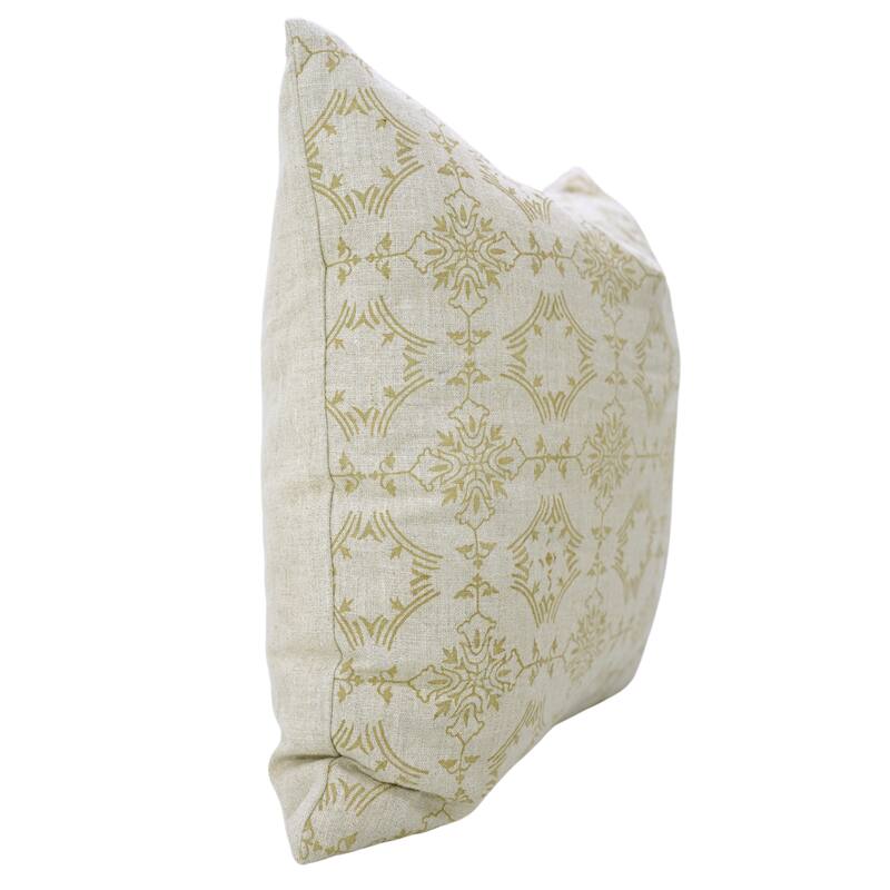 Fabdivine Rectangle Light Yellow Farmhouse Fall Décor Home Block Print Cushion Cover 12x20 Inches Floral Pillowcase, Chakravyuh