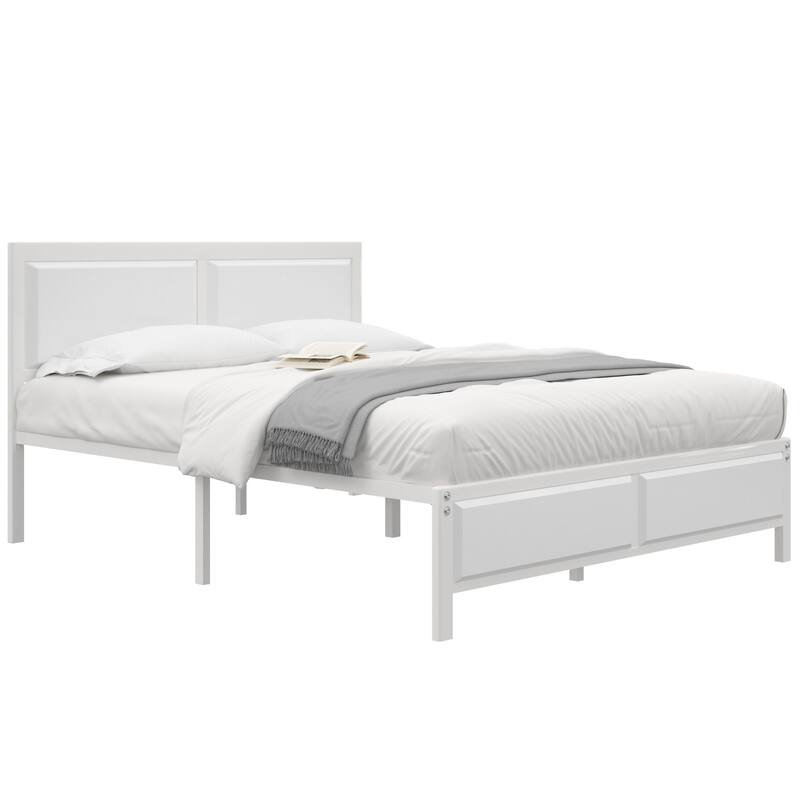 VECELO Platform Bed Frame with Wooden Headboard, Heavy Duty Steel Slats Support, No Box Spring Needed