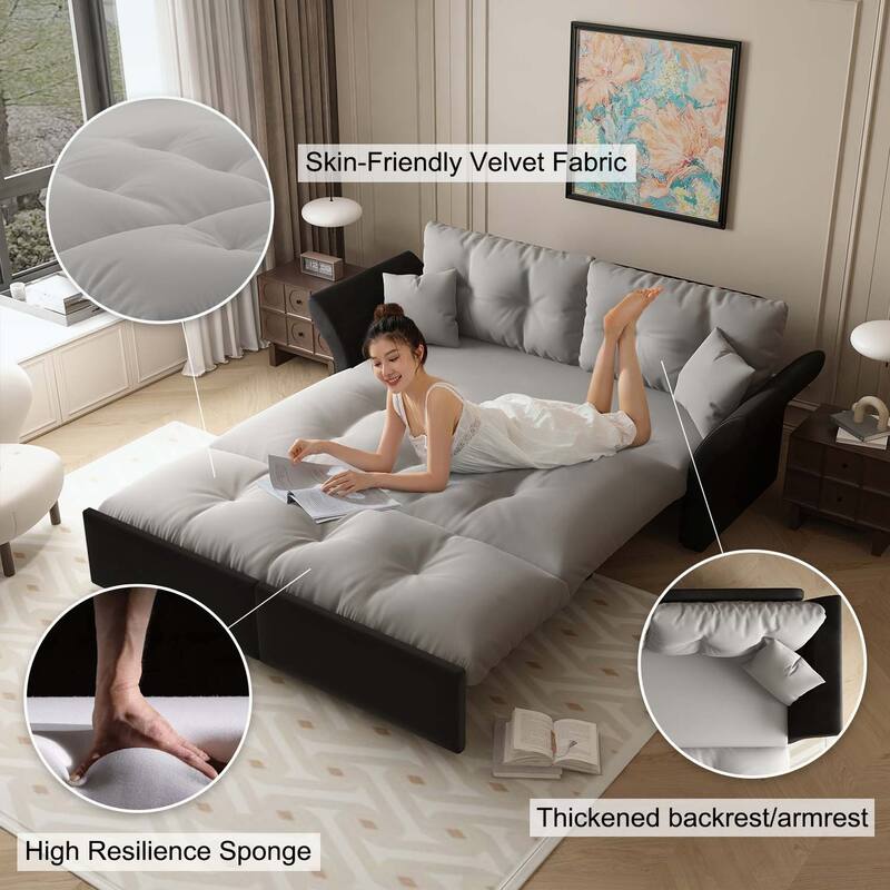 3-in-1 Convertible Tufted Loveseat with 2 Soft Pillows,Multi-Functional Sleeper